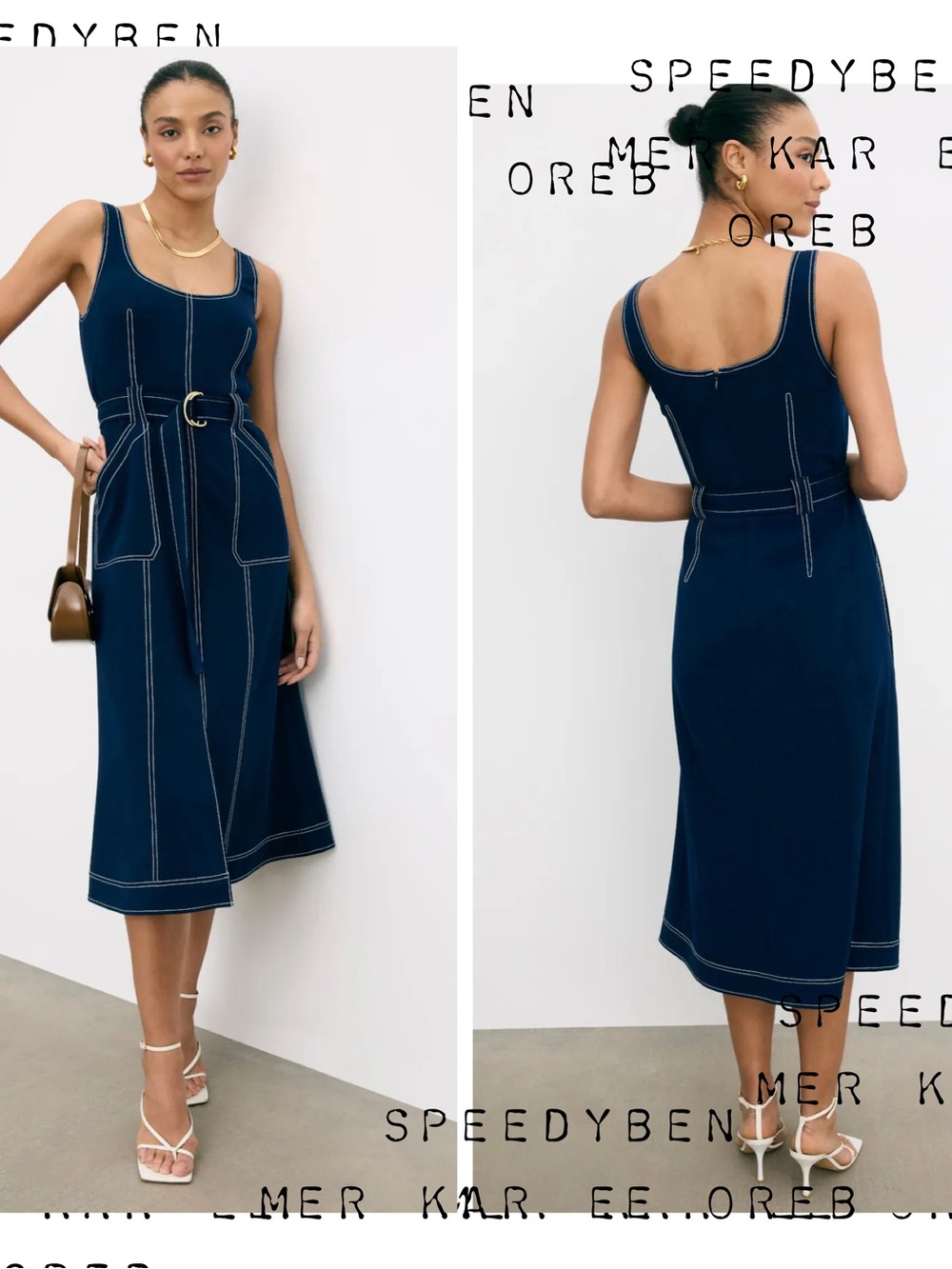 Luxely Denim Contrast Stitch Blue Midi Dress Size 6